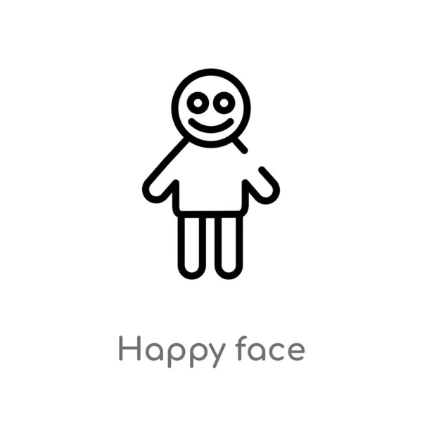 Overzicht Happy Face Vector Icon Geïsoleerde Zwarte Eenvoudige Lijn Element — Stockvector