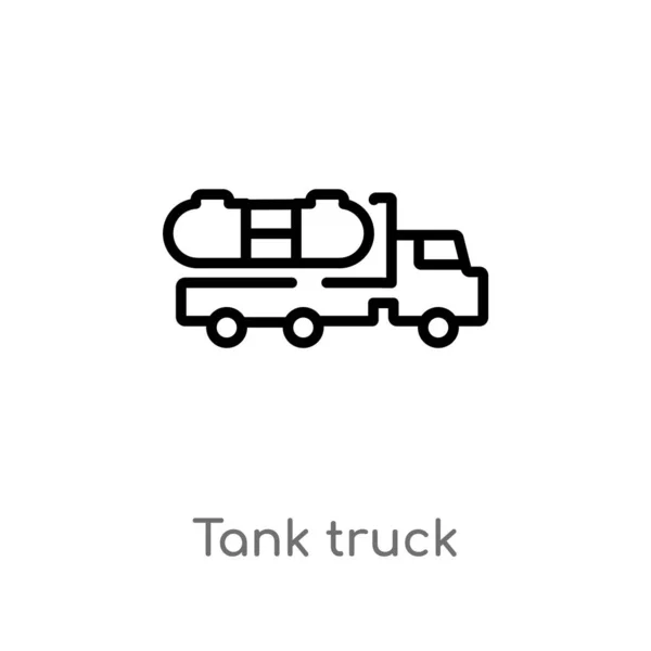 Outline Tank Teherautó Vektor Ikon Izolált Fekete Egyszerű Vonal Elem — Stock Vector