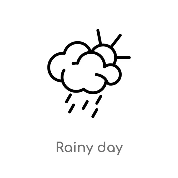 雨の日 ベクタアイコンのアウトライン 天気コンセプトから孤立した黒シンプルなライン要素のイラスト 白い背景に編集可能なベクトルストローク雨の日のアイコン — ストックベクタ