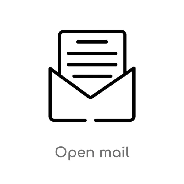アウトラインオープンメールベクトルアイコン ユーザーインターフェイスの概念から分離された黒のシンプルなライン要素のイラスト 白い背景にメールアイコンを開く編集可能なベクトルストローク — ストックベクタ