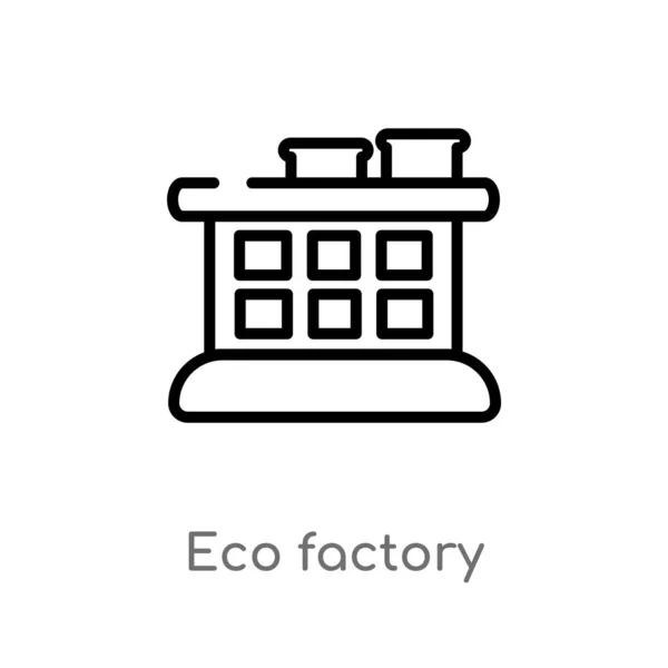 Overzicht Eco Fabriek Vector Pictogram Geïsoleerde Zwarte Eenvoudige Lijn Element — Stockvector