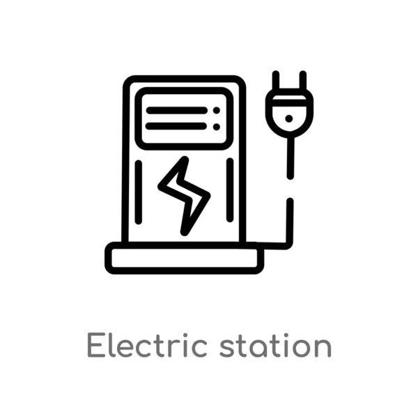 Ikony Wektorowej Stacji Elektrycznej Wyizolowany Czarny Prosty Element Linii Ilustracji — Wektor stockowy