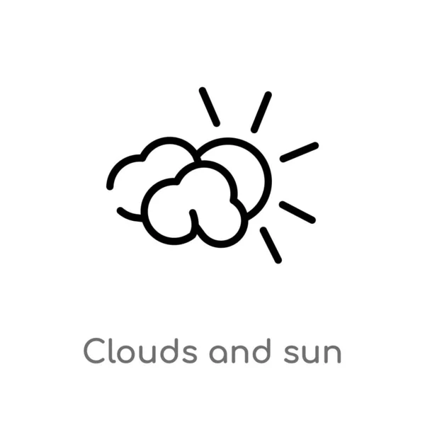 Contorno Nuvole Sole Vettoriale Icona Isolato Nero Semplice Linea Elemento — Vettoriale Stock