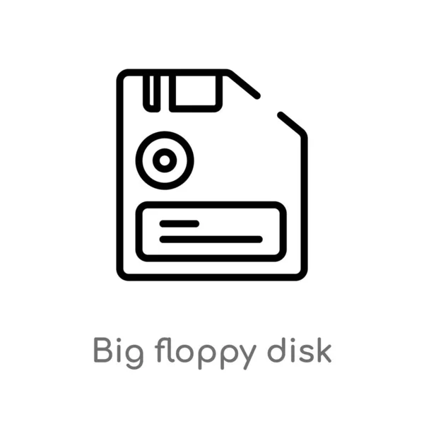 Outline Grote Floppy Disk Vector Icoon Geïsoleerde Zwarte Eenvoudige Lijn — Stockvector