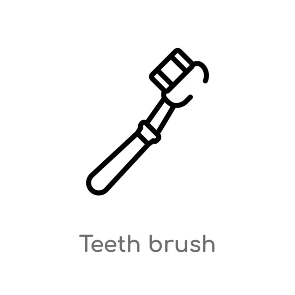 Outline Teeth Brush Vector Icon Isolated Black Simple Line Element — Stock Vector