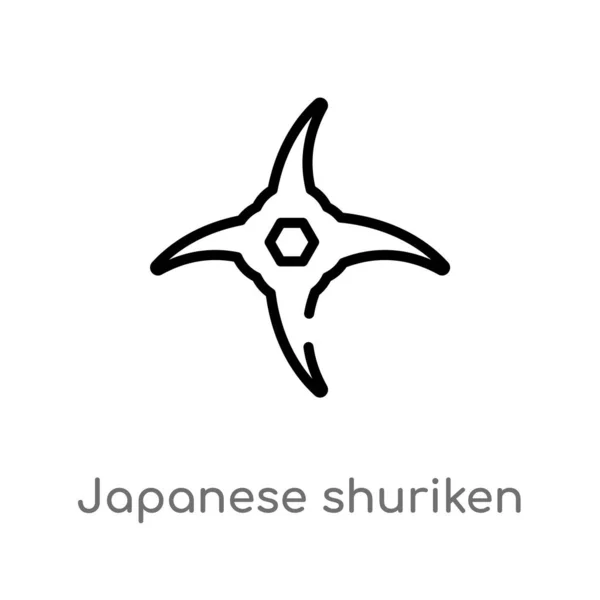 Umriss Japanischen Shuriken Vektor Symbol Vereinzelte Darstellung Schwarzer Einfacher Linien — Stockvektor