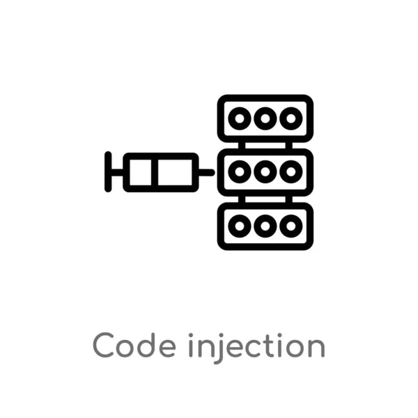 Esquema Icono Vector Inyección Código Aislado Negro Simple Línea Elemento — Archivo Imágenes Vectoriales