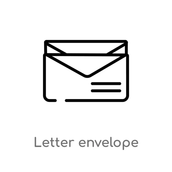 アウトライン文字エンベロープベクトルアイコン ユーザー インターフェイスの概念から分離された黒の単純な線要素の図 白い背景に編集可能なベクトルストローク文字の封筒アイコン — ストックベクタ