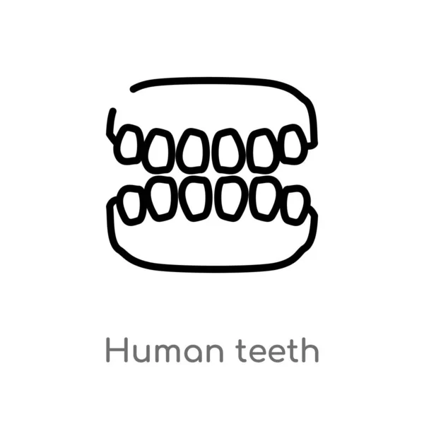 Contorno Dientes Humanos Icono Vectores Aislado Negro Simple Línea Elemento — Vector de stock