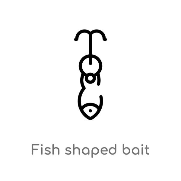 輪郭魚形の餌ベクトルアイコン 航海の概念から孤立した黒のシンプルなライン要素のイラスト 白い背景上の編集可能なベクトルストローク魚形の餌のアイコン — ストックベクタ