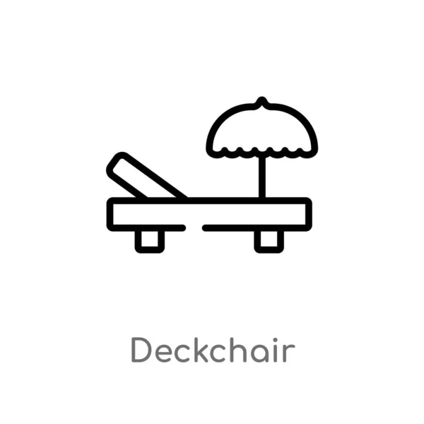 Contorno Deckchair Vector Icono Elemento Línea Simple Negro Aislado Ilustración — Archivo Imágenes Vectoriales