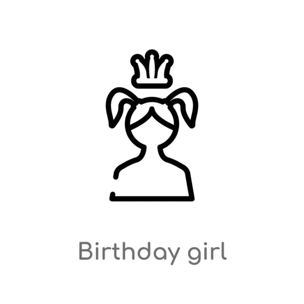 Contorno Icono Del Vector Chica Cumpleaños Aislado Negro Simple Línea — Vector de stock