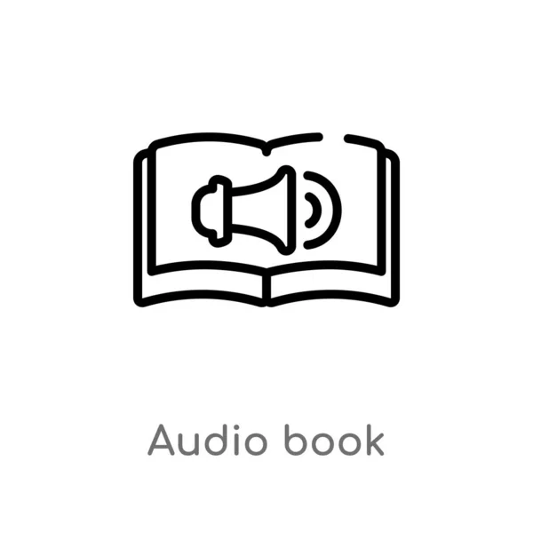 Contorno Icono Vector Libro Audio Elemento Línea Simple Negro Aislado — Vector de stock