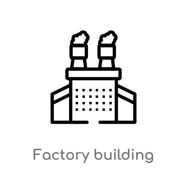 Overzicht Factory Building Vector Icon Geïsoleerde Zwarte Eenvoudige Lijn Element — Stockvector