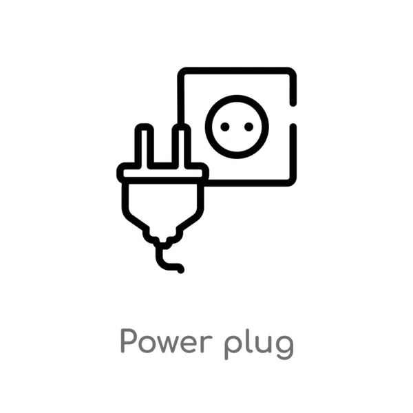 Delinear Ícone Vetor Plugue Energia Isolado Preto Simples Ilustração Elemento — Vetor de Stock