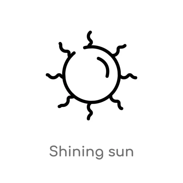 Umriss Leuchtenden Sonne Vektor Symbol Isolierte Darstellung Schwarzer Einfacher Linien — Stockvektor