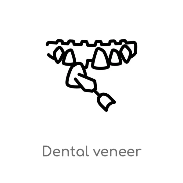 概述牙科贴面矢量图标 从牙医概念中分离出黑色简单线元素插图 可编辑的矢量中风牙科贴面图标在白色背景 — 图库矢量图片
