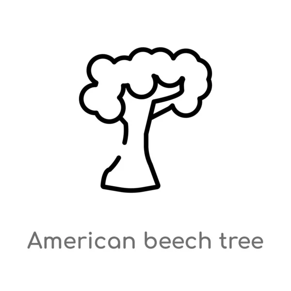 Obrysová Ikona Amerického Vektoru Bukového Stromu Izolovaný Černý Jednoduchý Řádek — Stockový vektor