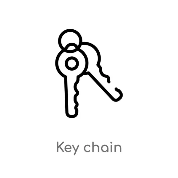 轮廓钥匙链矢量图标 从安全概念中分离出黑色简单行元素插图 白色背景上的可编辑矢量笔画键链图标 — 图库矢量图片