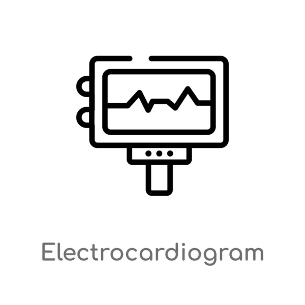 Kontur Elektrokardiogram Vektor Ikonen Isolerad Svart Enkel Linje Element Illustration — Stock vektor