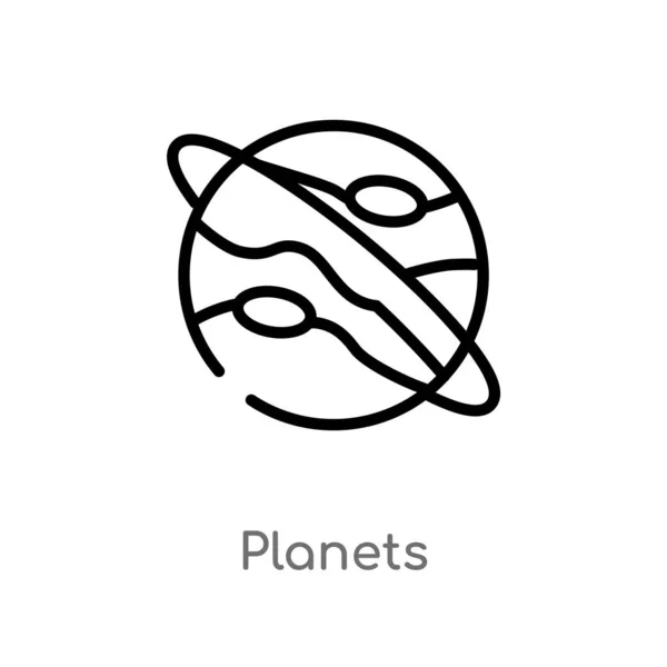 Overzicht Planeten Vector Pictogram Geïsoleerde Zwarte Eenvoudige Lijn Element Illustratie — Stockvector