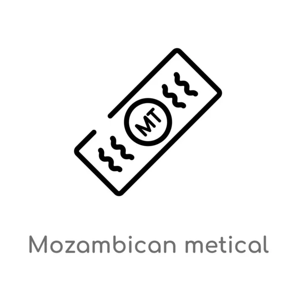 Contorno Mozambican Metical Vector Icon Aislado Negro Simple Línea Elemento — Vector de stock