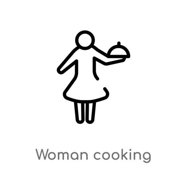 Outline Woman Cooking Vector Icon Isolated Black Simple Line Element — Stock Vector