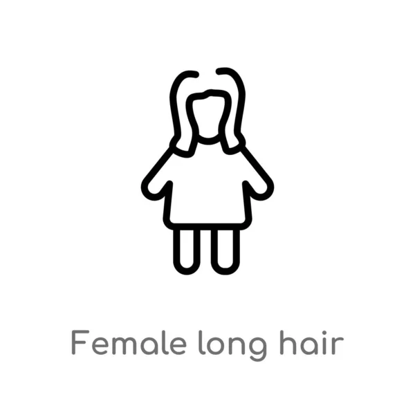 Contour Femelle Cheveux Longs Vecteur Icône Illustration Isolée Élément Ligne — Image vectorielle