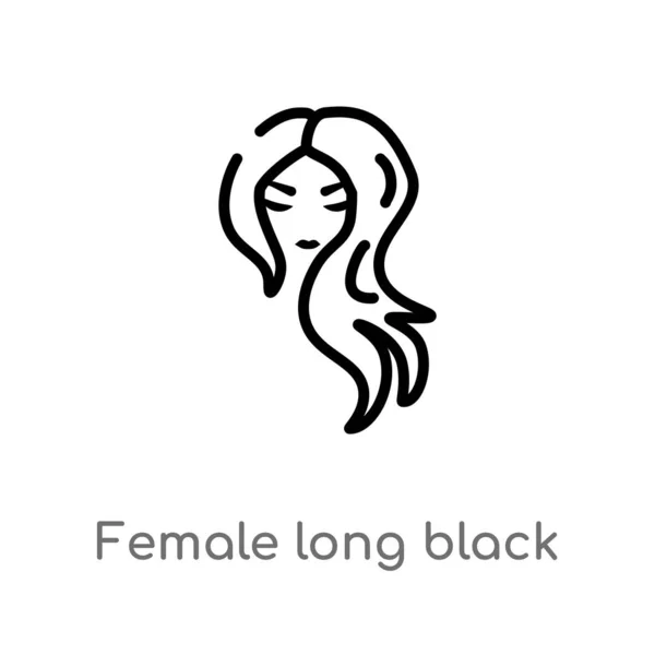 Contour Femelle Longue Icône Vecteur Cheveux Noirs Illustration Isolée Élément — Image vectorielle