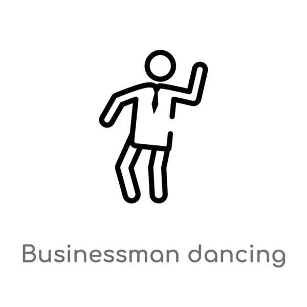 アウトラインビジネスマンダンスベクトルアイコン 人の概念から孤立した黒シンプルなライン要素のイラスト 白い背景に編集可能なベクトルストロークビジネスマンのダンスアイコン — ストックベクタ