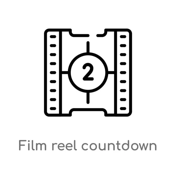 Overzichts Film Reel Countdown Nummer Vector Pictogram Geïsoleerde Zwarte Eenvoudige — Stockvector