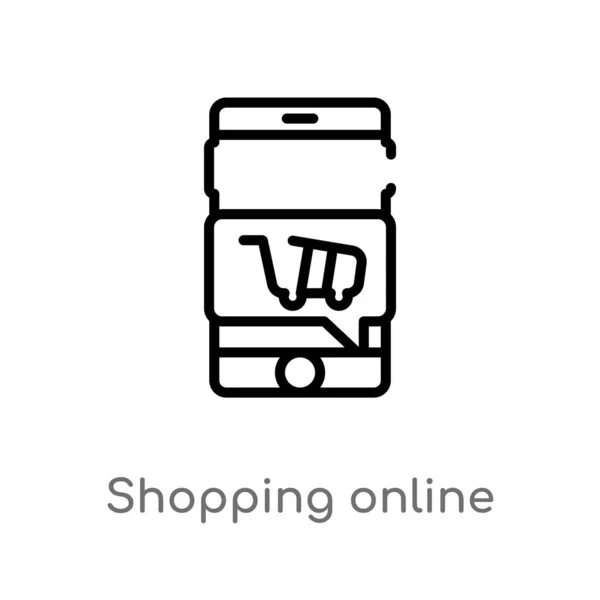 Kontur Shopping Online Vektor Ikon Isolerad Svart Enkel Linjeelement Illustration — Stock vektor