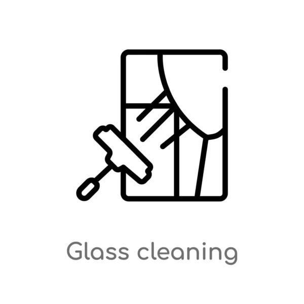 アウトラインガラスクリーニングベクトルアイコン クリーニングコンセプトから分離された黒のシンプルなライン要素のイラスト 白い背景に編集可能なベクトルストロークガラスクリーニングアイコン — ストックベクタ
