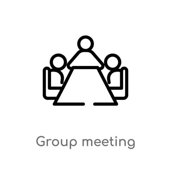 Outline Group Meeting Vector Icon Isolated Black Simple Line Element — Stock Vector