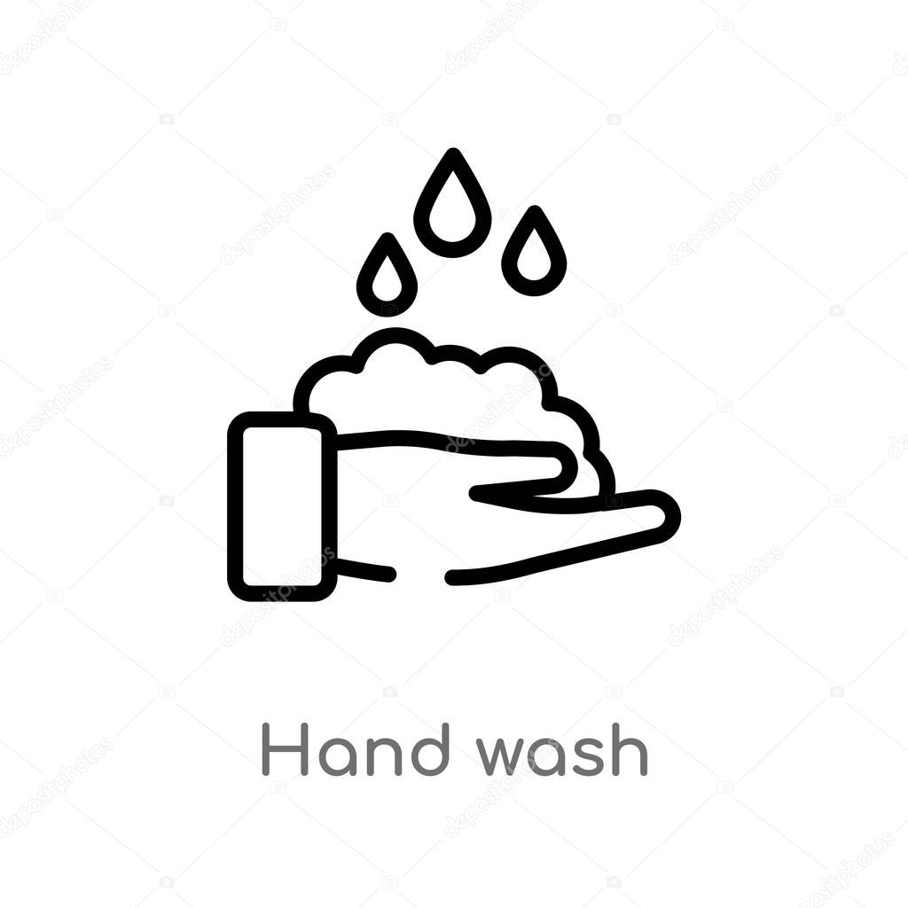 Outline hand wash vector icon. isolated black simple line element illustration from cleaning concept. editable vector stroke hand wash icon on white background