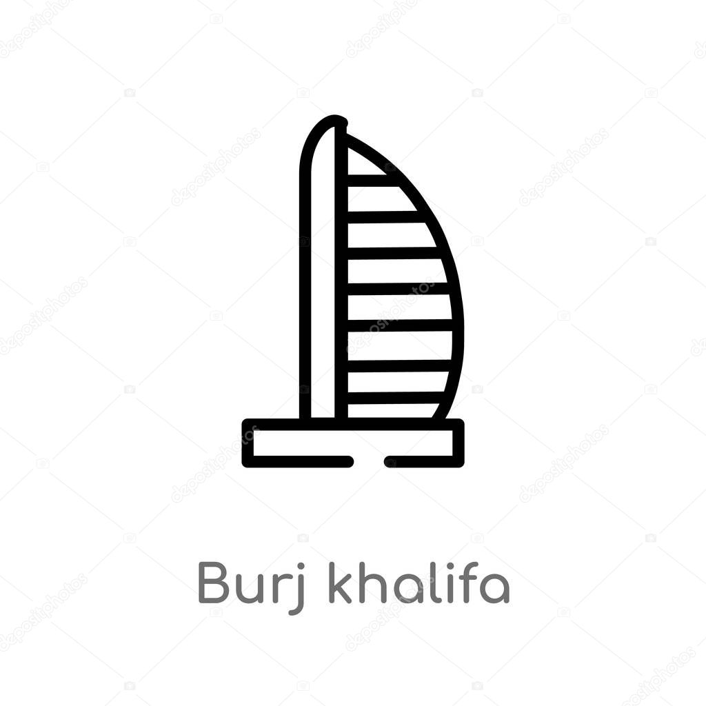 outline burj khalifa vector icon. isolated black simple line element illustration from monuments concept. editable vector stroke burj khalifa icon on white background