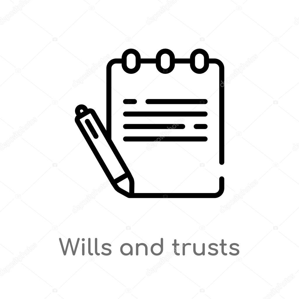 Outline wills and trusts vector icon. isolated black simple line element illustration from law and justice concept. editable vector stroke wills and trusts icon on white background
