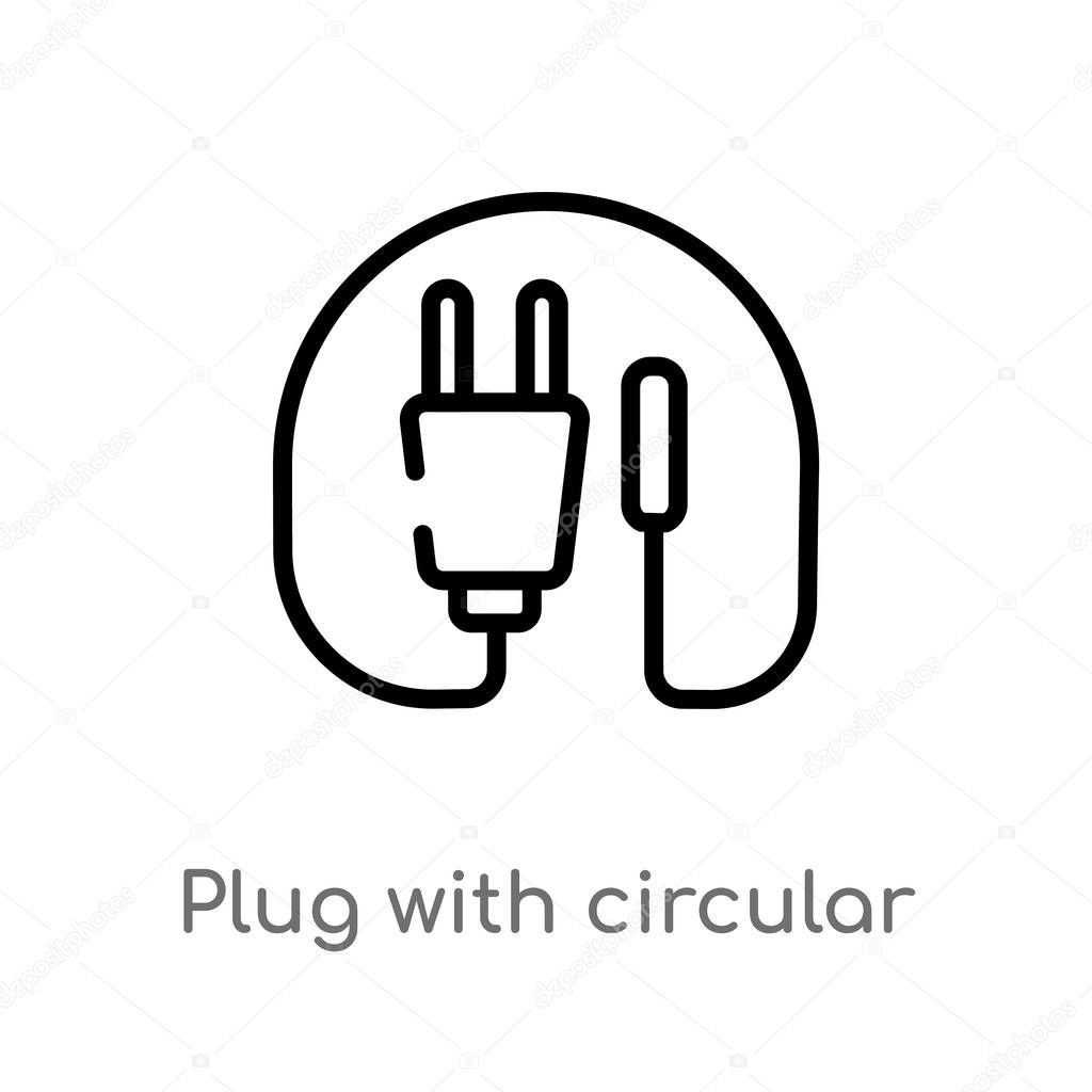 outline plug with circular cable vector icon. isolated black simple line element illustration from technology concept. editable vector stroke plug with circular cable icon on white background