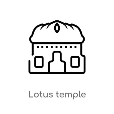 Anahat Lotus tapınak vektör simgesi. Hindistan basit çizgi eleman illüstrasyon izole kavramı siyah. Beyaz arka planda düzenlenebilir vektör kontur Lotus tapınak simgesi