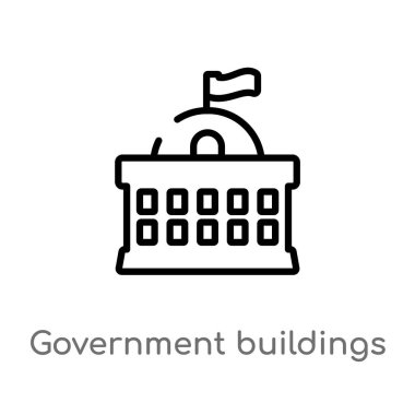 hükümet binaları vektör simgesini anahat. şehir elemanları kavramından izole siyah basit çizgi elemanı illüstrasyon. beyaz arka plan üzerinde değiştirilebilir vektör vuruşu hükümet binaları simgesi
