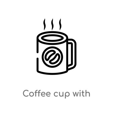 buhar vektör simgesi ile anahat kahve fincanı. gıda kavramından izole siyah basit çizgi elemanı illüstrasyon. beyaz arka plan üzerinde buhar simgesi ile editable vektör vuruş kahve fincanı