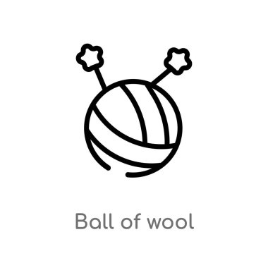 Yün vektör simgesi top anahat. basit çizgi eleman illüstrasyon izole kavramı siyah. Beyaz arka planda yün simgesi düzenlenebilir vektör kontur topu