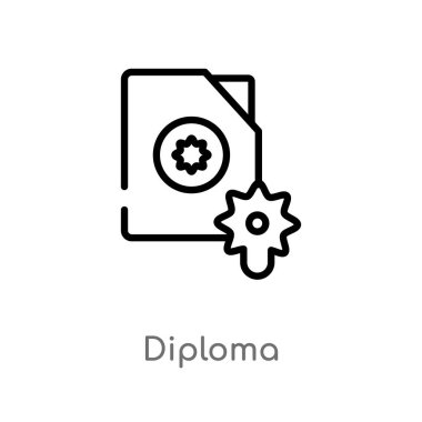 Anahat diploma vektör simgesi. kolay izole hat eleman eğitim 2 kavramı siyah. Beyaz arka planda düzenlenebilir vektör kontur diploma simgesi