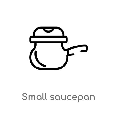 Anahat küçük tencerede vektör simgesi. Mobilya ve ev kavramı izole siyah basit hat eleman illüstrasyon. Beyaz arka planda düzenlenebilir vektör kontur küçük tencerede simgesi