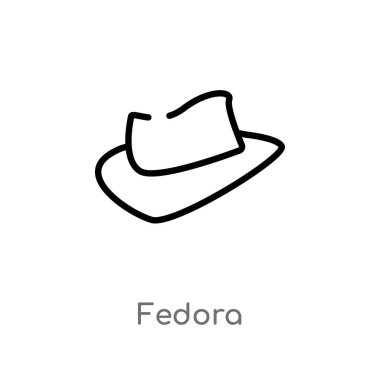 anahat fedora vektör simgesi. moda kavramından izole siyah basit çizgi elemanı illüstrasyon. beyaz arka planda editable vektör kontur fedora simgesi