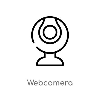 webcamera vektör simgesini anahat. bilgisayar kavramından izole siyah basit çizgi öğesi illüstrasyon. beyaz arka planda değiştirilebilir vektör kontur webkamera simgesi