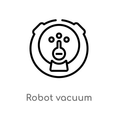 Anahat robot vakum vektör simgesi. basit eleman illüstrasyon izole teknoloji kavramı siyah. Beyaz arka planda düzenlenebilir vektör kontur Robot Vakum simgesi