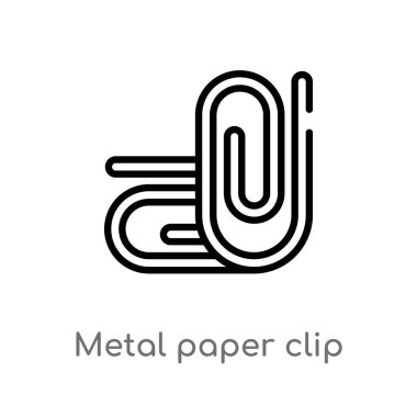Anahat metal kağıt klip vektör simgesi. diğer kavramı izole siyah basit hat eleman illüstrasyon. düzenlenebilir vektör kontur metal kağıt klip simgesi beyaz arka planda