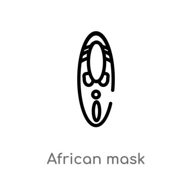Anahat Afrika maskesi vektör simgesi. basit çizgi eleman illüstrasyon izole Müze kavramı siyah. Beyaz arka planda düzenlenebilir vektör kontur Afrika maskesi simgesi