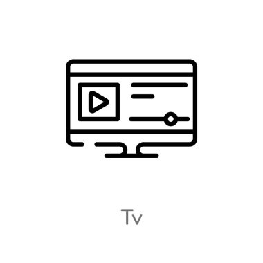 anahat tv vektör simgesi. blogger ve influencer kavramından izole siyah basit çizgi elemanı illüstrasyon. beyaz arka planda değiştirilebilir vektör vuruşu tv simgesi